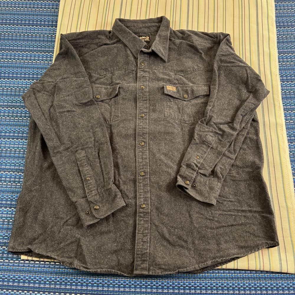 Guide Series Shirt Mens XL Gray Solid Heavy Flannel Long Sleeve Pearl Snap EC